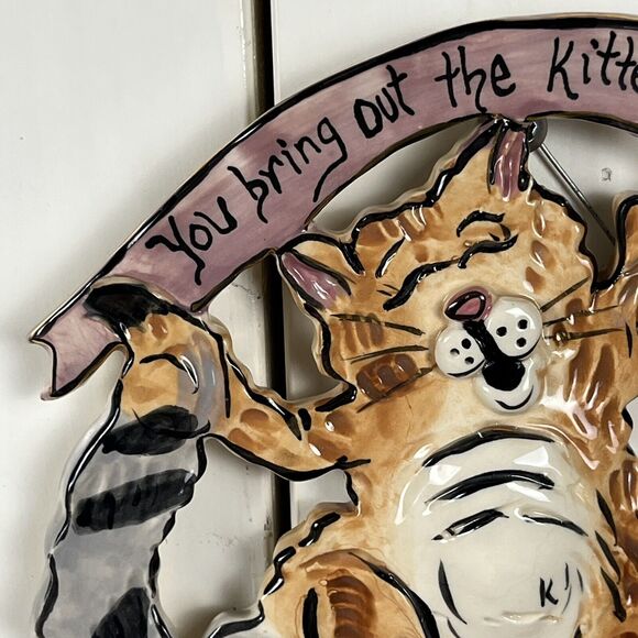 Vtg You Bring Out The Kitten In Me Blue Sky Ceramic Cat Wall Art Goldminc 2002 - Picture 12 of 16